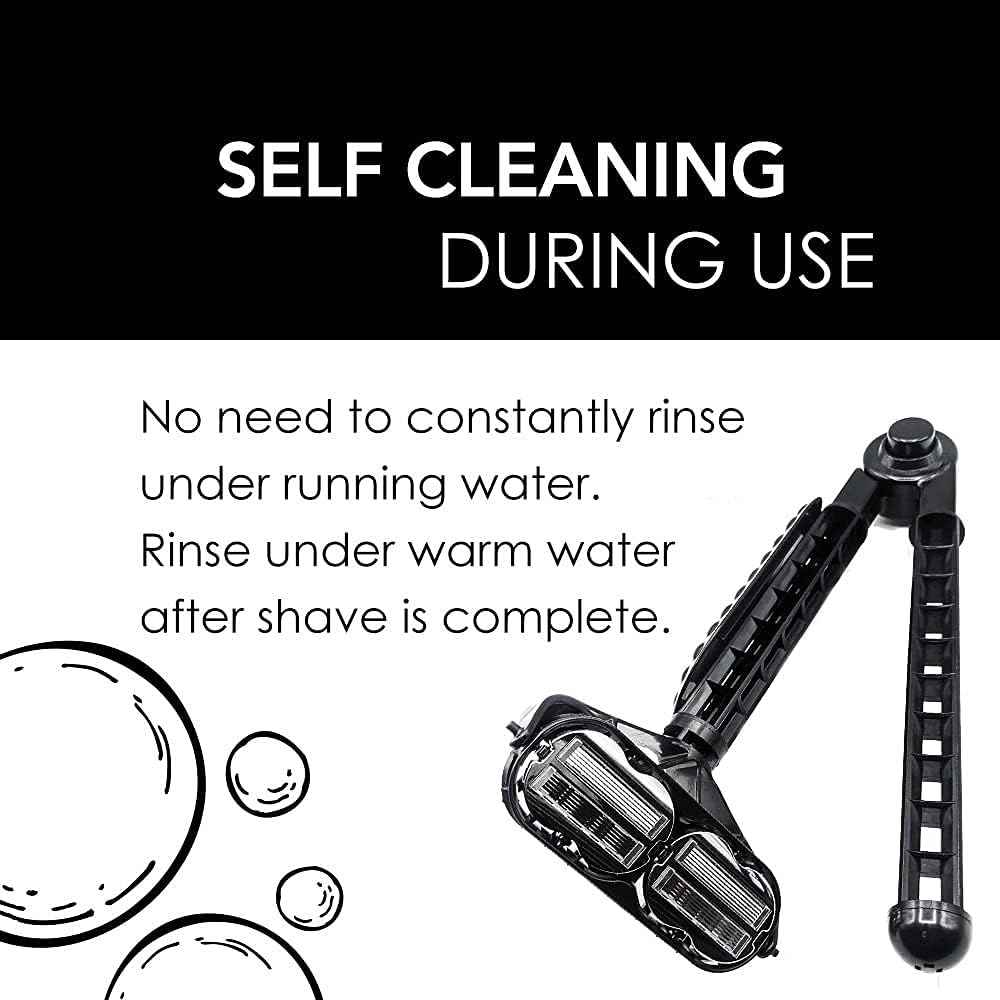 OmniShaver Ergonomic Maintenance Back Shaving Kit - Extendable Handle with Dual Shave Heads for Easy Reach - Includes Lotion Spreader - Self-Cleaning & Self-Stropping - Maintenance Back Shaver for Men