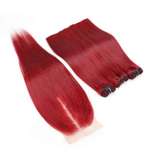 99j Bone Straight Vietnam Virgin Human Hair 3 Bundles with Kim K 2 * 6 Closure, Best Raw Hair 15A Hair Extension Burgundy, 100% Unprocessed Premium Raw Hair for Black Women (8''8''8'' + 8'')