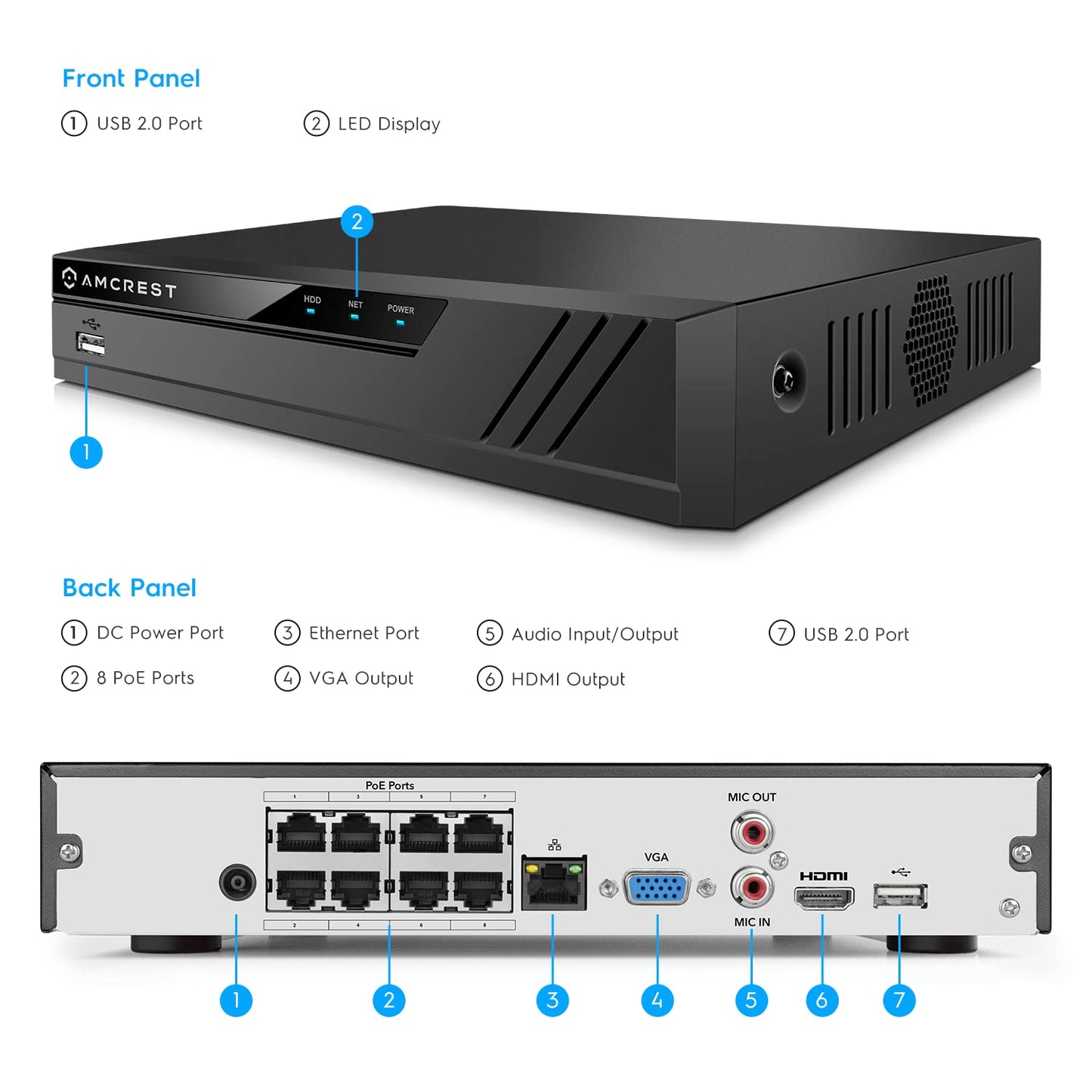 Amcrest 4K POE Security Camera System with 4K 8Ch PoE NVR (4) x 8 Megapixel Turret IP POE Cameras (3840x2160) Pre Installed 2TB Hard Drive NV4108E-IP8M-T2599EW4-2TB
