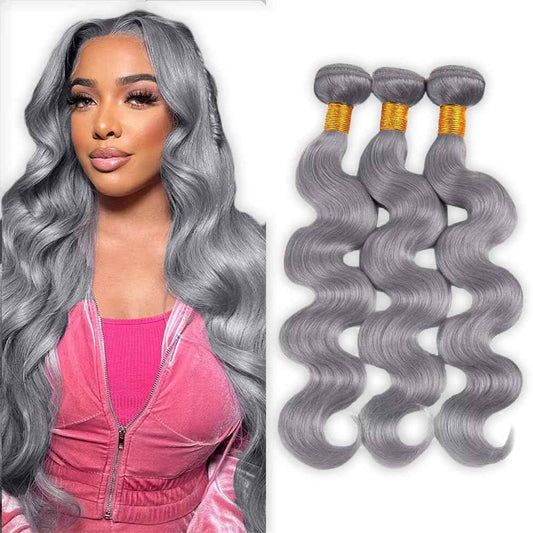 Grey Bundles Human Hair Body Wave Bundles 34 34 34 Inch Gray Body Wave Human Hair Extensions Double Weft Unprocessed Brazilian Virgin Hair 3 Bundle 50 Grams Per Bundle
