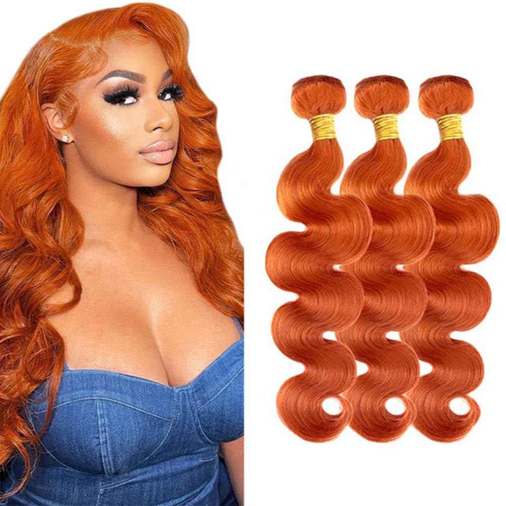 #350 Ginger Orange Bundles Human Hair Body Wave Bundles 22 24 26 Inch Unprocessed Brazilian Virgin Remy Hair 3 Bundle Orange Body Wave Human Hair Extensions 50 Gram Per Bundle