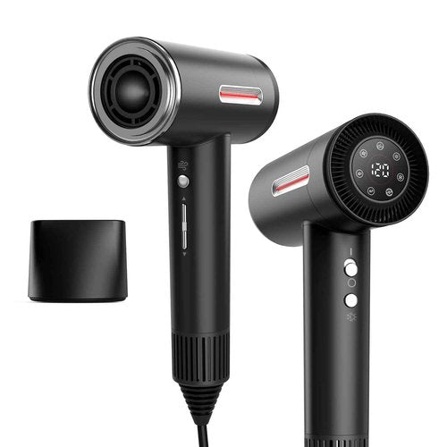 LESCOLTON Hair Dryer, Ionic Hair Dryer 110,000 RPM Brushless Motor 1400W Powerful High Speed, Diffuser & LCD Display, 3 Speeds for Fast Drying, Low Noise, Lightweight,Self Clean (Black)