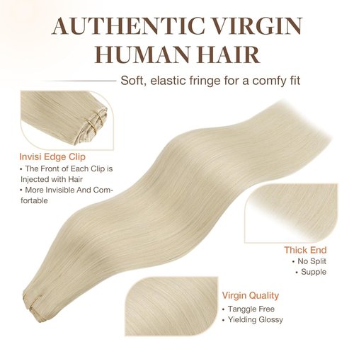 GOO GOO Invisi Edge Clip in Hair Extensions Set, 12inch 85g, 5pcs Injected Seamless PU Clip ins and 2pcs Classical PU Clip insp ins, Virgin Real Human Hair, #60A