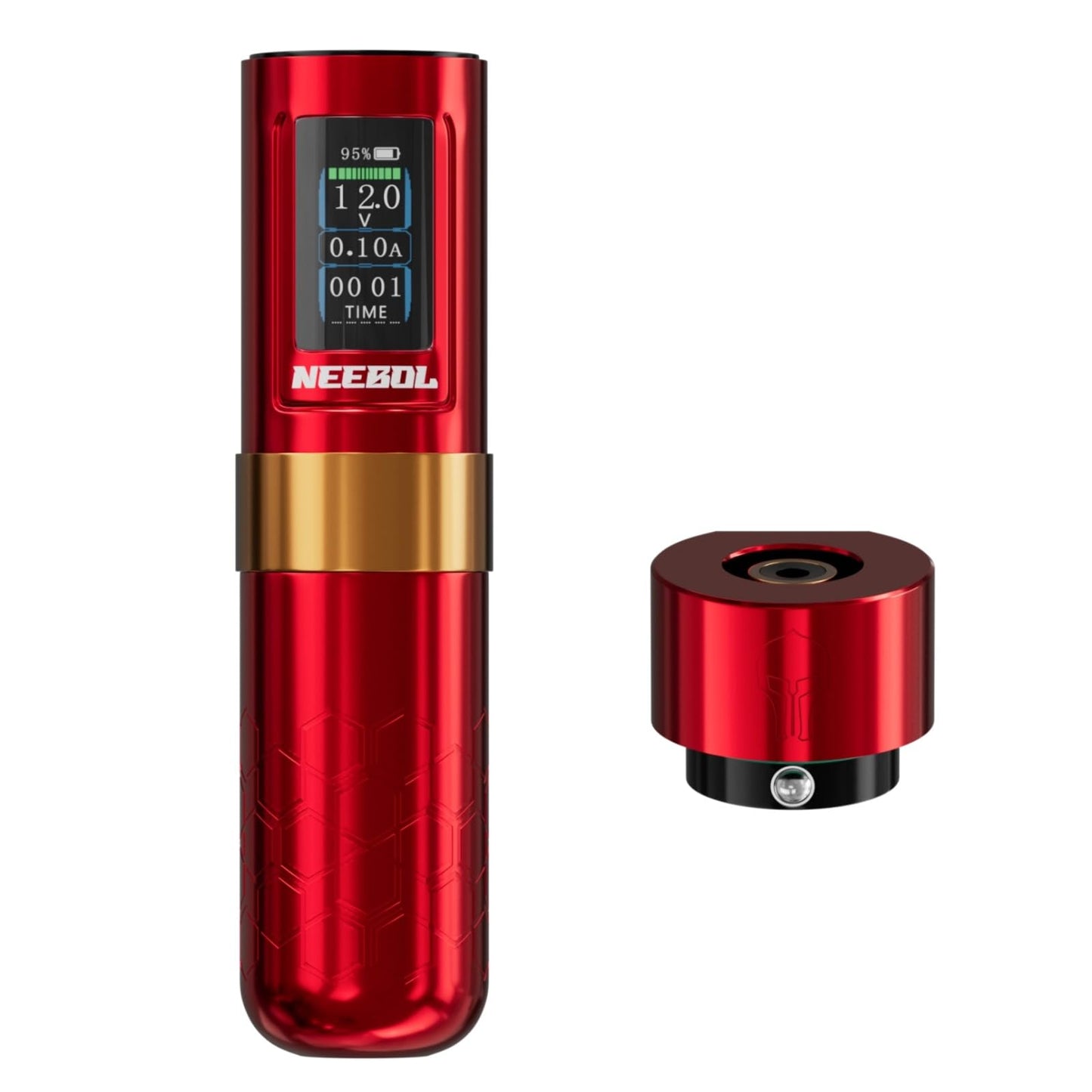 NEEBOL Wireless Tattoo Gun Rotary Tattoo Machine LED Display Screen 8 Hour Battery Life Extra Battery Permanent Tattoo Art High-end Tattoo Pen Equipment Supply Makeup Gift (Red)