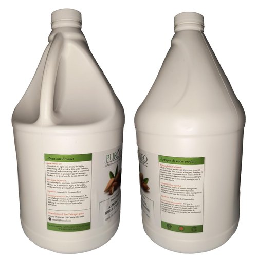 PUROLEO Sweet Almond Oil 128 Fl Oz/3784 ML (Packed In Canada) Pure Almond Oil for Skin, Hair, & Body | Organic Carrier Oil & Body Oils For Women