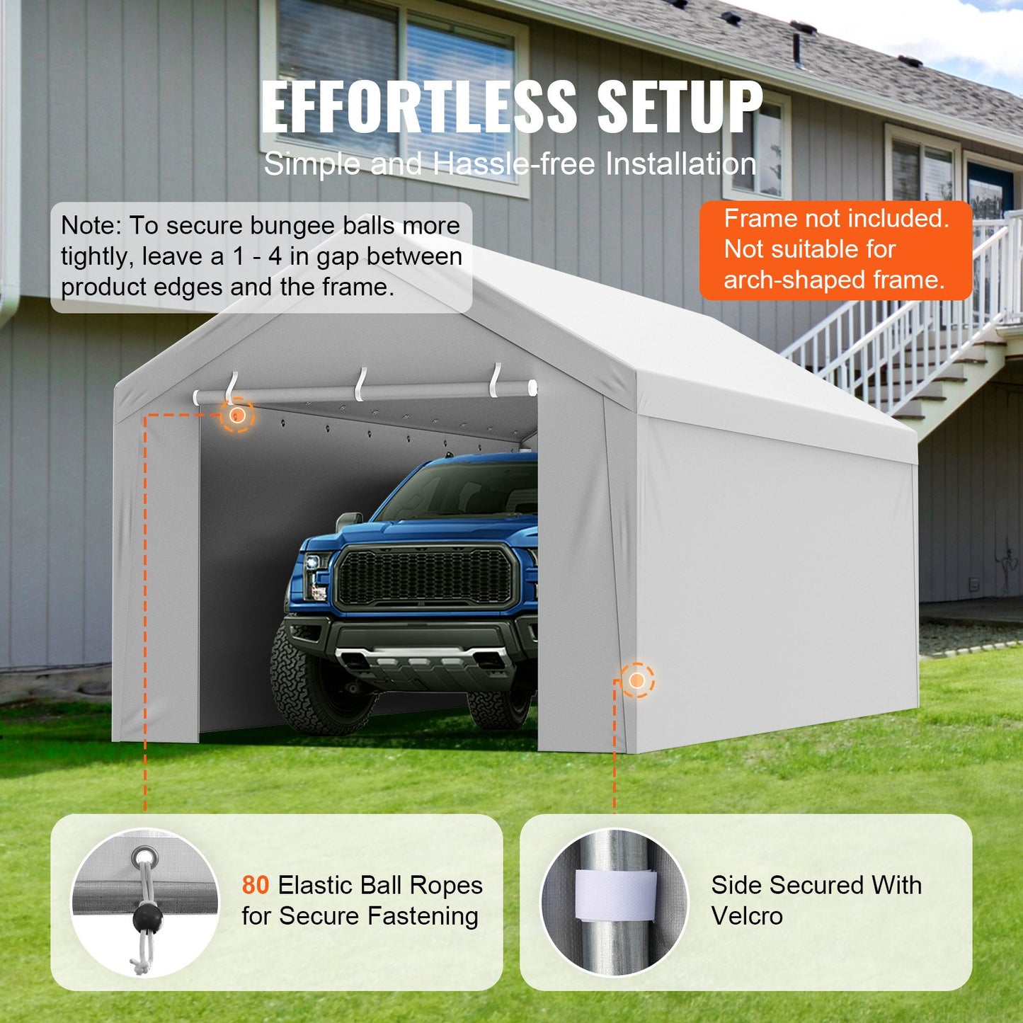 10x20 ft Waterproof UV-Resistant Canopy Cover with Side Walls for Garage Replacement