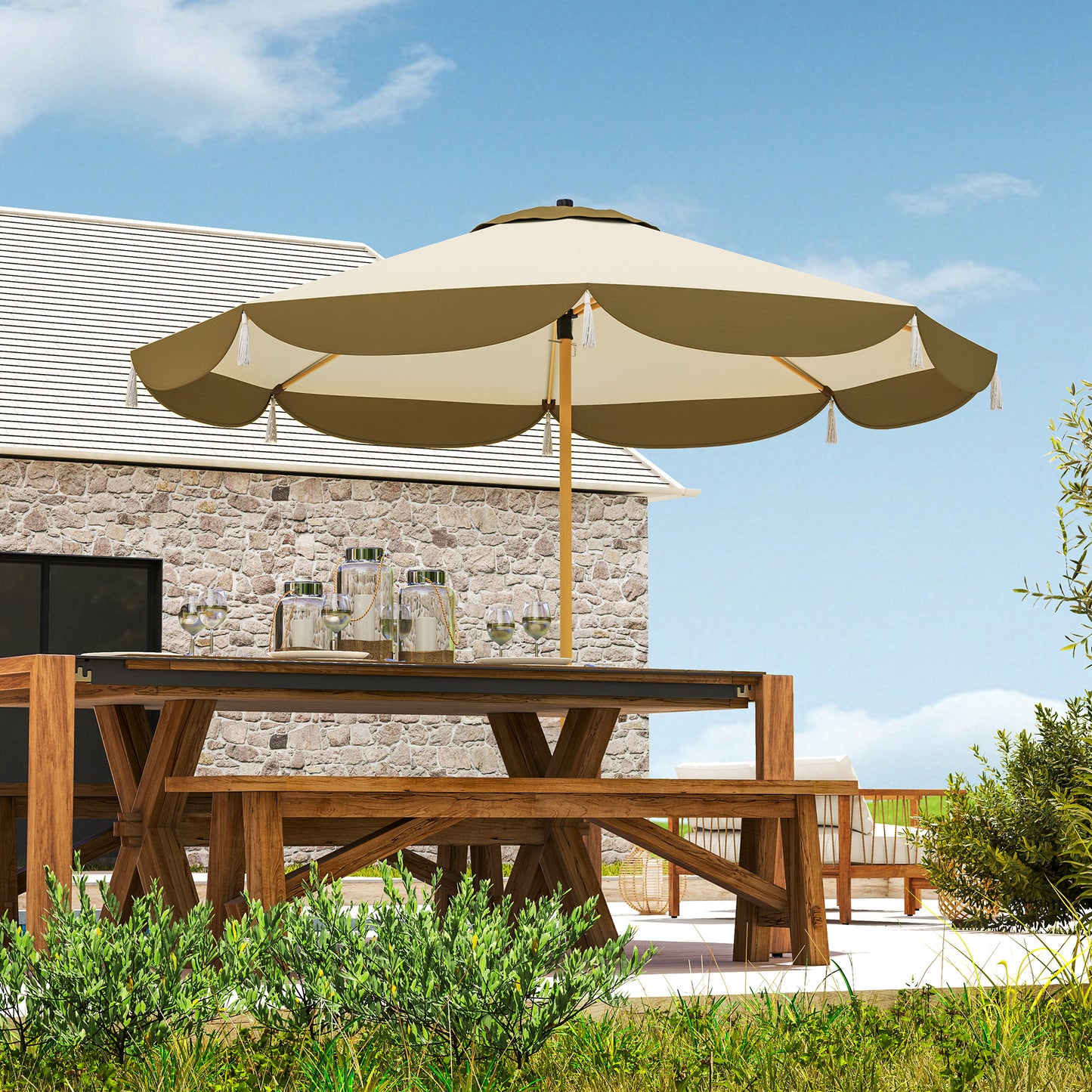 9FT Patio Umbrella with UPF 50+ Protection - Cream White