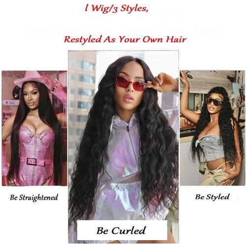 Deep Wave Lace Front Wigs Human Hair 200% Density 13X4 Lace Front Wigs Human Hair Pre Plucked HD Lace Frontal Wigs for Women 26inch Black Curly Wigs Human Hair