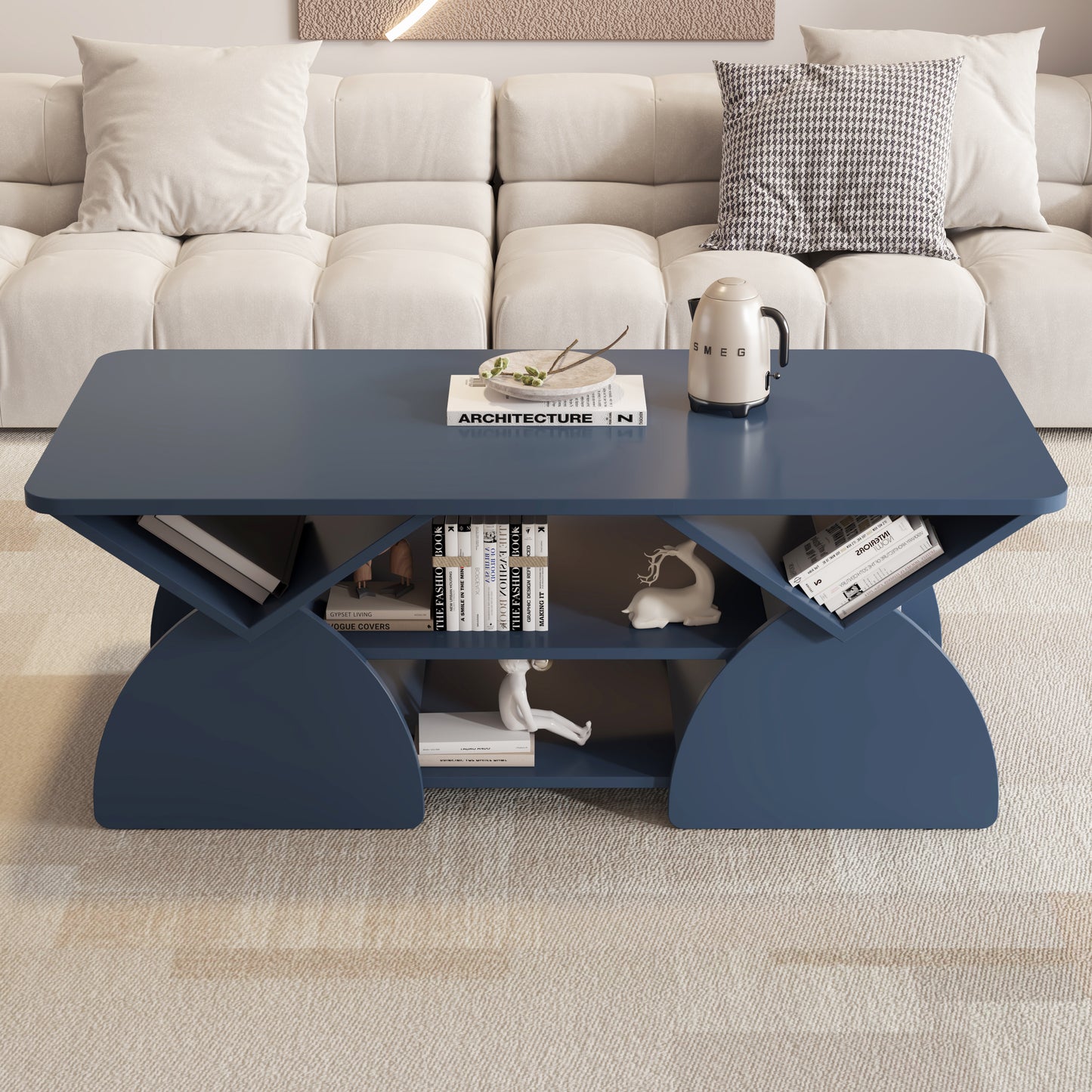 Engineered Wood Rounded Corner Rectangular Coffee Table For Living