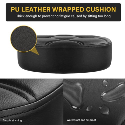 WKWKER Heavy Duty Rolling Stool with Wheels Hydraulic Swivel Adjustable Rolling Stool Ergonomic Thick Leather Round Seat Stool Chair for Kitchen Drafting Lab Office Salon Message Stool – Black