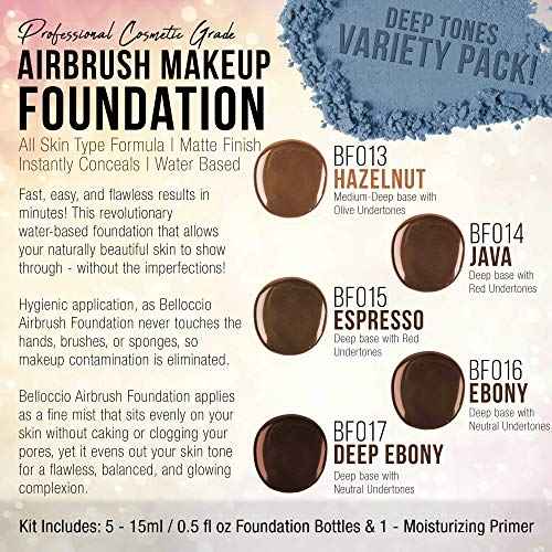 Belloccio Dark Color Shade Airbrush Makeup Foundation Set - Professional Cosmetic Airbrush Makeup in 1/2 oz Bottles