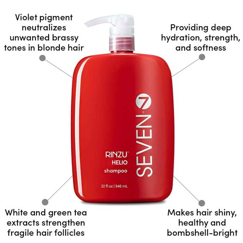 SEVEN Hair Care Rinzu Helio Violet Shampoo for Women & Men with Green Tea & Amino Acid, Purple Shampoo for Blonde Hair & Brassiness, Sulfate + Paraben Free, Cruelty Free, Made in USA, 32 oz