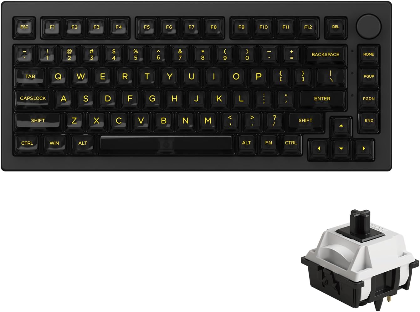 Akko 5075B Plus Mechanical Keyboard 75% Percent RGB Hot-swappable Creamy Keyboard with Knob, Black & Silver Theme with PBT Double Shot ASA Profile Keycaps V3 Creamy Yellow Pro Switch