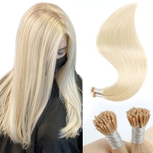 Sixstarhair Blonde I Tip Hair Extensions - Real Human Hair, Ash Blonde, Silky Straight Keratin, 22 Inch, 50g, 50 Strands