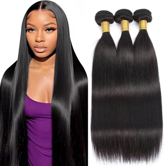 12A Straight Bundles Human Hair 20 22 24 Inch Human Hair Bundles 100% Unprocessed Brazilian Virgin Hair for Women Quick Weave Hair 3 Bundle Deals Hair Extensions Natural Black