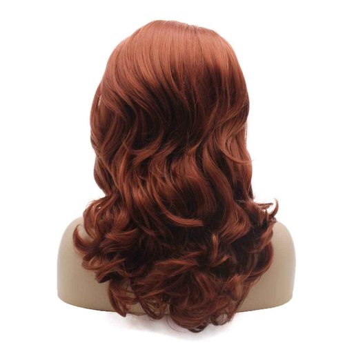 Lace Front Synthetic Medium Length 16inch Burgundy Heat Resistant Heavy Density Realistic 。