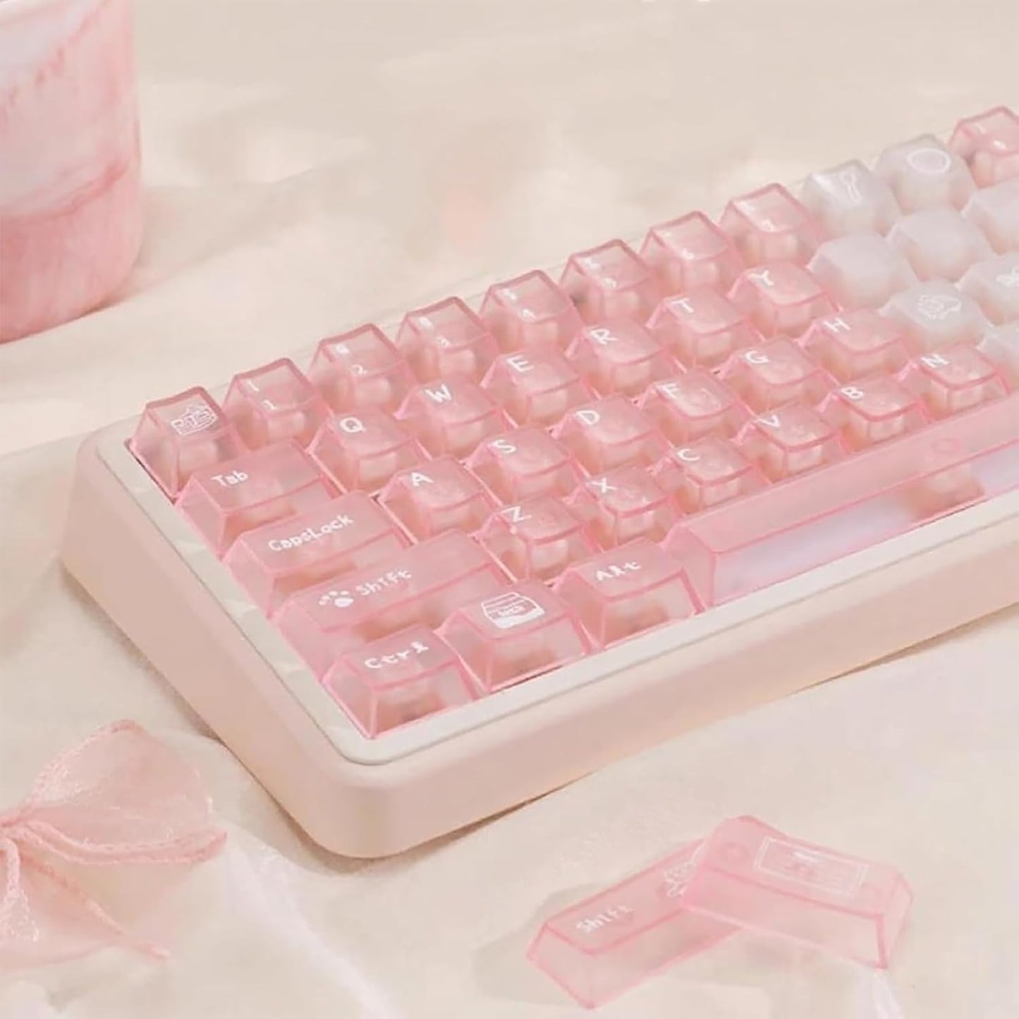 136 Keys Blue Clear Keycaps Cherry Profile Transparent Keycaps Set Fit for 61/64/87/104/108 Cherry Mx Switches Mechanical Keyboard