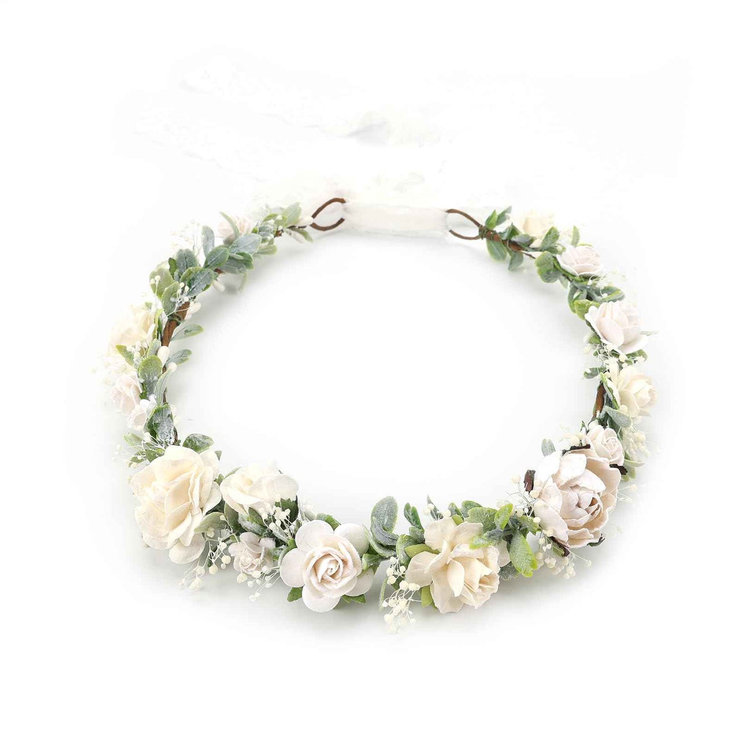 PoshMyra Greenery Flower Crown for Girls White Floral Holo Hair Headpiece bride Wreath Bridemaid Crown Rustic Wedding Women Garland Photo Prop Headband for Adult