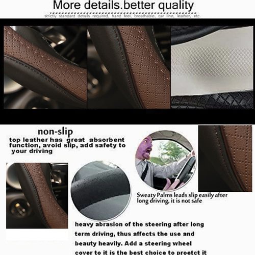 Gomass Car Steering Wheel Cover, Anti-Slip, Safety, Soft, Breathable, Heavy Duty, Thick, Full Surround, Sports Style (Black Brown)