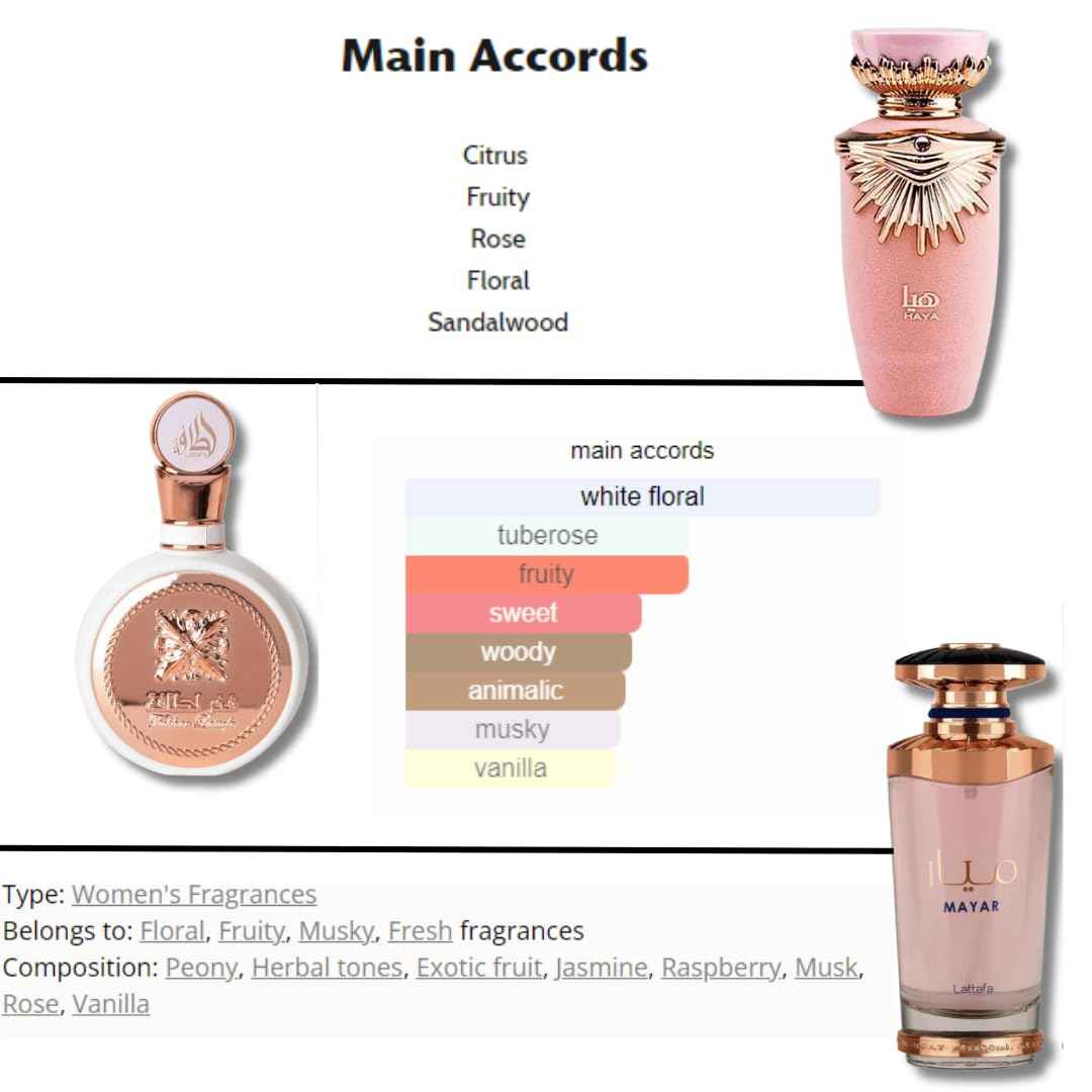 Lattafa Perfumes Haya,Fakhar Women & Mayar PREMIUM COLLECTION EDP - 100Ml (3.4Oz)