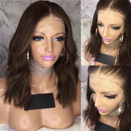 Ombre Brown Lace Front Wigs for Black Women Pre plucked Ready to Wear 13x4 HD Lace Frontal with Dark Roots Bob Hair Cut Natural Looking Synthetic Heat Resistant Fiber Wig