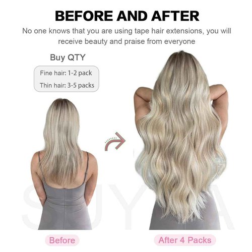 SUYYA Tape in Hair Extensions Human Hair Jet Black 26 Inch 60g/pack 20pcs Straight Seamless Skin Weft Tape in Real Human Hair Extensions(26inch #1 Jet Black)