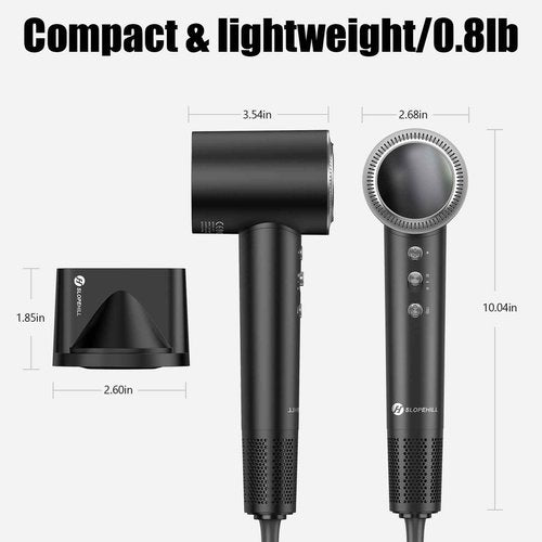 slopehill 110,000 RPM Professional Hair Dryer - 0.8lb Ultra-Lightweight, 2 Billion Ion Technology for 98% Frizz Reduction, AI Smart-Temp Control, Magnetic Attachments for All Hair Types