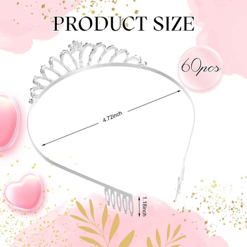 Lyrow 60 Pack Silver Crystal Tiara Crowns Bulk for Women Princess Elegant Tiaras with Combs Rhinestones Crowns Bride Wedding Headbands Birthday Party Headbands