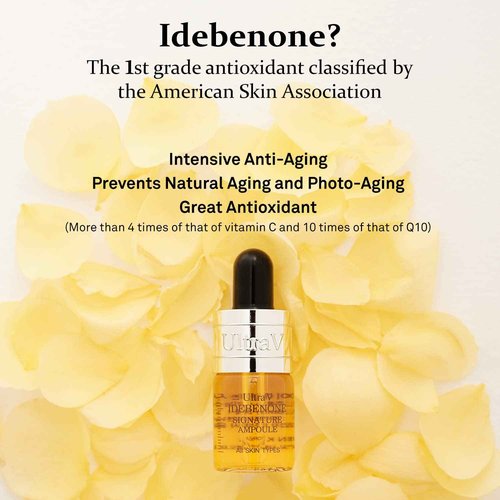 Ultra V Idebenone Signature Ampoule - Anti Aging Antioxidant Serum – Peptides, Niacinamide, Hyaluronic Acid – Anti Wrinkle, Smoothes, Softens Skin - 0.27 fl.oz 4 Packs 12,000ppm