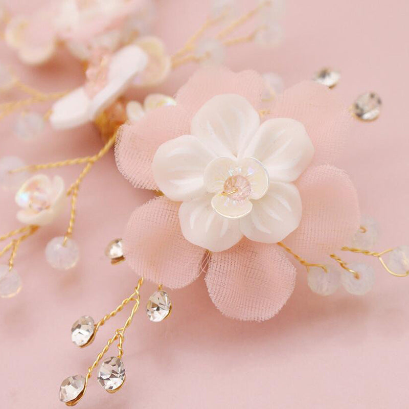 Bridal Tiara Hair Comb with Crystal Flower Design - Gold