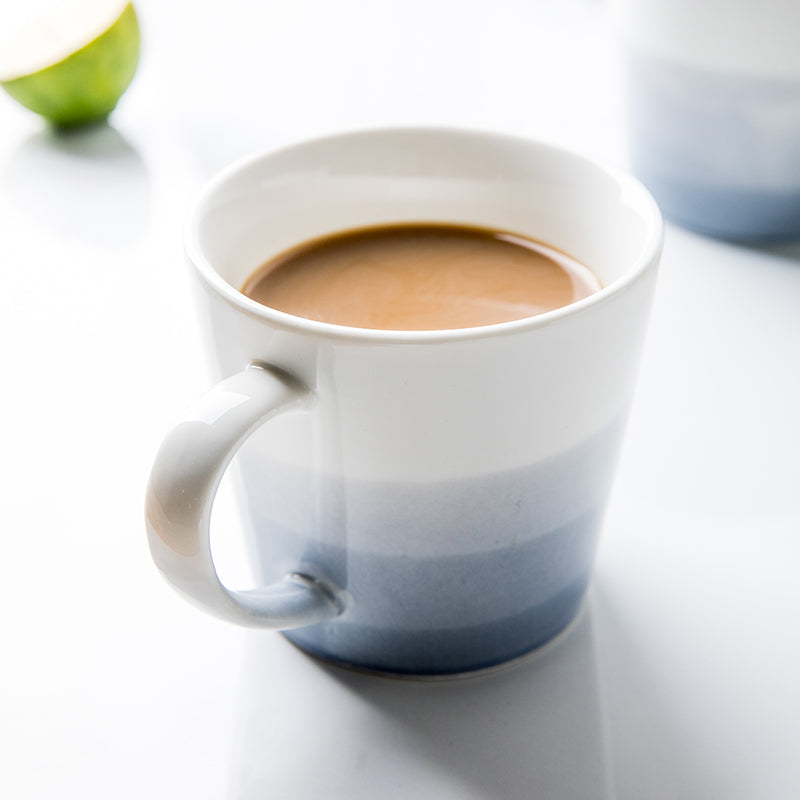 Large Diameter Gradient Color Ceramic Mug with Optional Spoon - Stylish Home Drinkware