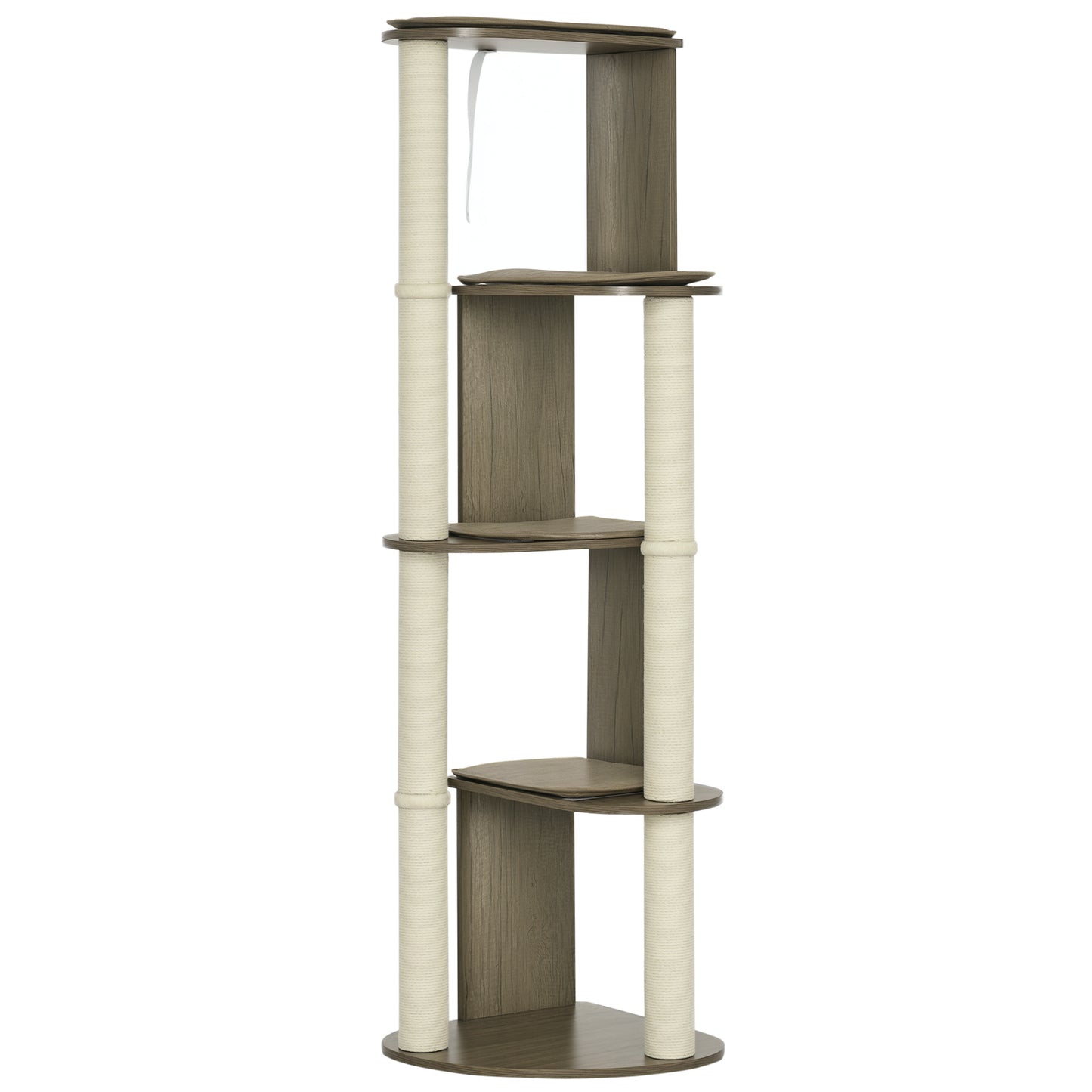 65-Inch Modern Corner Cat Tree Tower with Scratching Posts for Indoor Cats - Cream White
