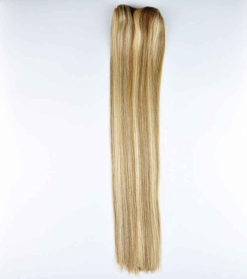 Tressmatch® 20"-22" Remy Human Hair Thick to Ends Clip in Extensions Brown Blonde Highlights (Color #12/613) 9 Pieces(pcs) Full Head [Set Weight:4.4s/125grams …