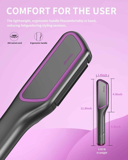 Hair Straightening Brush Hot Oil 9 Temp Ionic Hair Straightener Comb with LED Display, Fast Heating PTC Tech & Heat Shield, Auto Shut-Off Kaasage 2-in-1