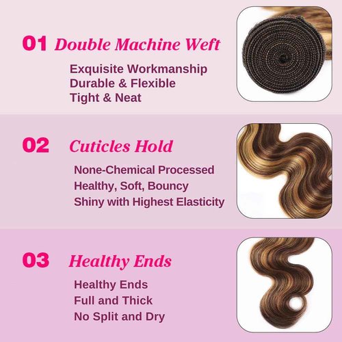 Aopusi Highlight Bundles Human Hair 4/27 Body Wave Bundles Ombre Honey Blonde Bundles 10A Grade 100% Unprocessed Brazilian Virgin Remy Hair Weft Piano Color(14 16 18 20 Inch)