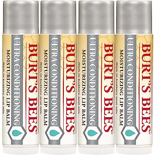 Burt's Bees Lip Balm Stocking Stuffers, Moisturizing Lip Care Christmas Gifts for All Day Hydration, Ultra Conditioning with Shea, Cocoa & Kokum Butter, 100% Natural (4-Pack)
