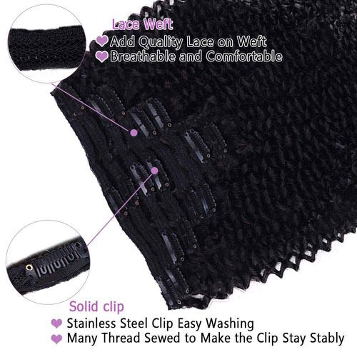 Curly Clip in Hair Extensions For Black Women Brazilian Virgin Human Hair Clip in Extensions for Women 8Pcs Remy Hair with 18Clips 120g 24inch Natural Black