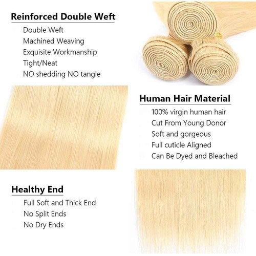 #613 Honey Blonde Bundles Human Hair Blonde Straight Bundles 28 30 32 Inch Unprocessed Brazilian Virgin Hair 3 Bundle 50 Gram Per Bundle Deals Quick Weave Hair For Woman