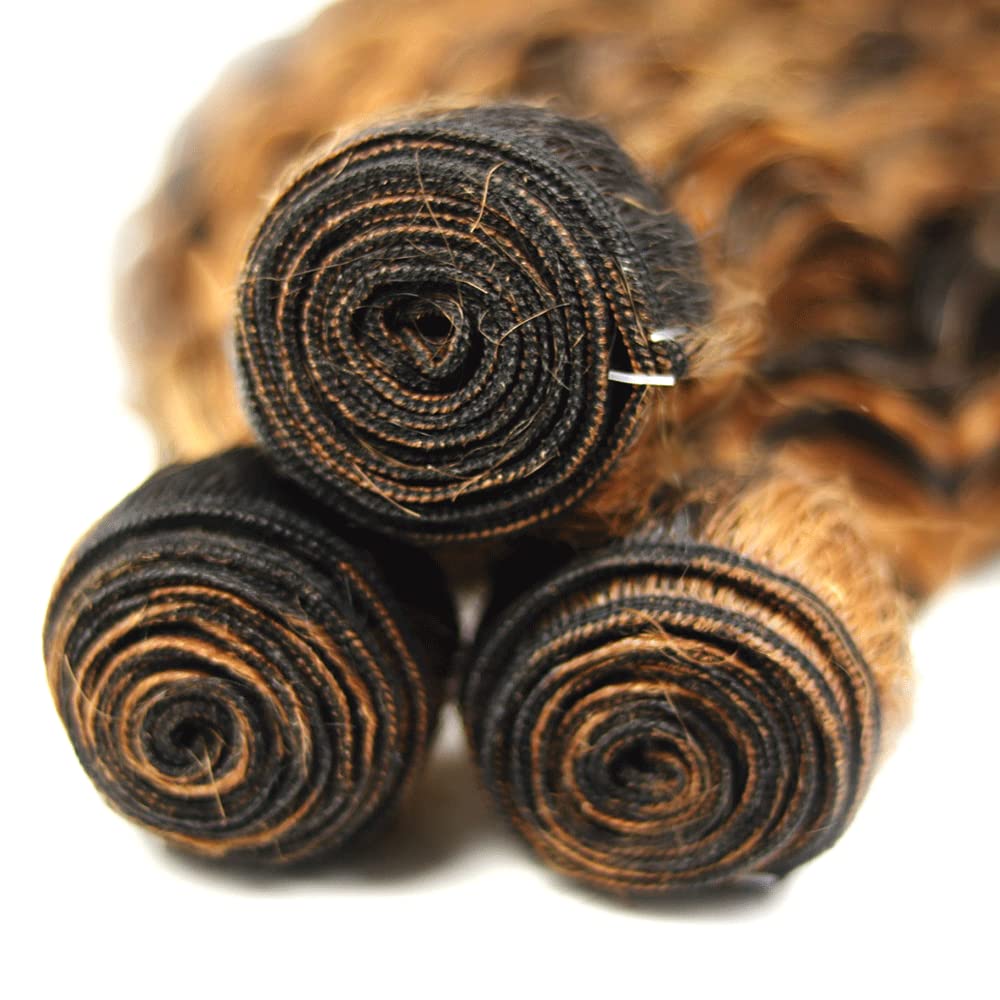 Highlight Human Hair P1B/30 Deep Wave Ombre Bundles - Unprocessed Virgin Hair 3 Bundles 16 18 20 Inch Two Tone Black Mixed With Brown