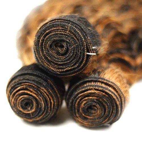 P1B/30 Human Hair Bundles Highlight Kinky Curly Bundles 22 24 26 Inch Brazilian Unprocessed Virgin Hair 3 Bundles Ombre Kinky Curly Bundles Two Tone Black Mixed With Brown Bundles