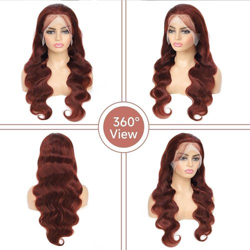 Arqyu Reddish Brown Lace Front Wigs Human Hair 13x6 Body Wave Lace Front Wigs Human Hair Pre Plucked 200% Density (13X6-350# body wave human hair wig, 22 Inch)