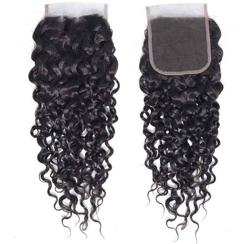 QTHAIR 16A Water Wave Transparent HD Lace Closure 4x4 Lace Closure Free Part Closure Water Wave Human Hair Closure 24" #1b 150% Density Unprocessed Wet and Wavy Virgin Human Hair Lace Frontal Closure