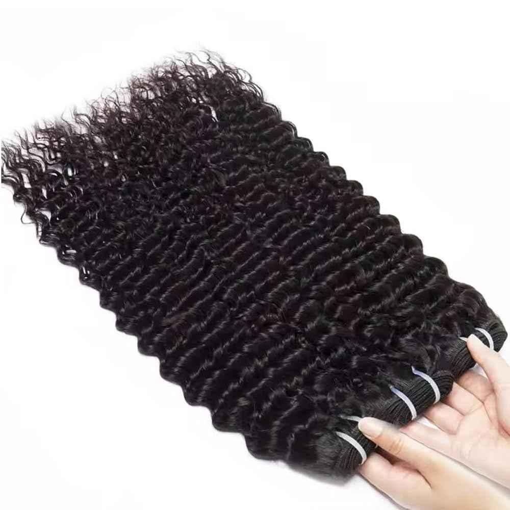 Great Grace 12A Deep Wave Human Hair Bundles 18 20 22 Inch Curly Bundles Human Hair 100% Unprocessed 3 Bundle Brazilian Virgin Human Hair Extensions Quick Weave Natural Black Color