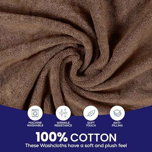Linteum Textile Supply Premium 12x12 Washcloth (Chocolate) ? 100% Ring Spun Cotton Zero Twist Towels | Absorbent, Quick Dry, Durable for Bathroom, Spa, Gym (12 Pack)