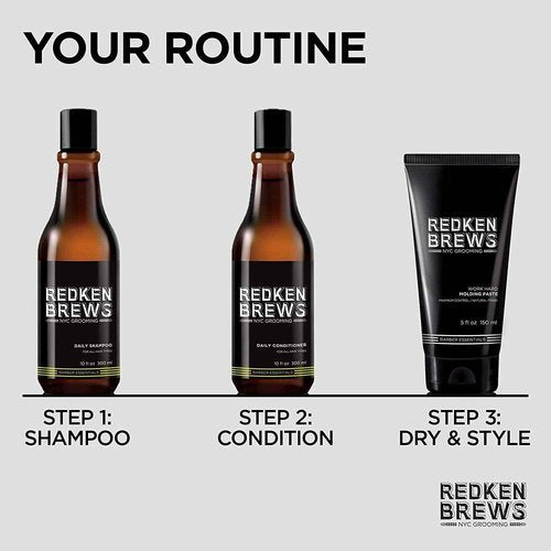 Redken Brews Daily Shampoo & Conditioner Set For Men - For All Men's Hair Types, Adds Moisture & Shine to Dry Hair