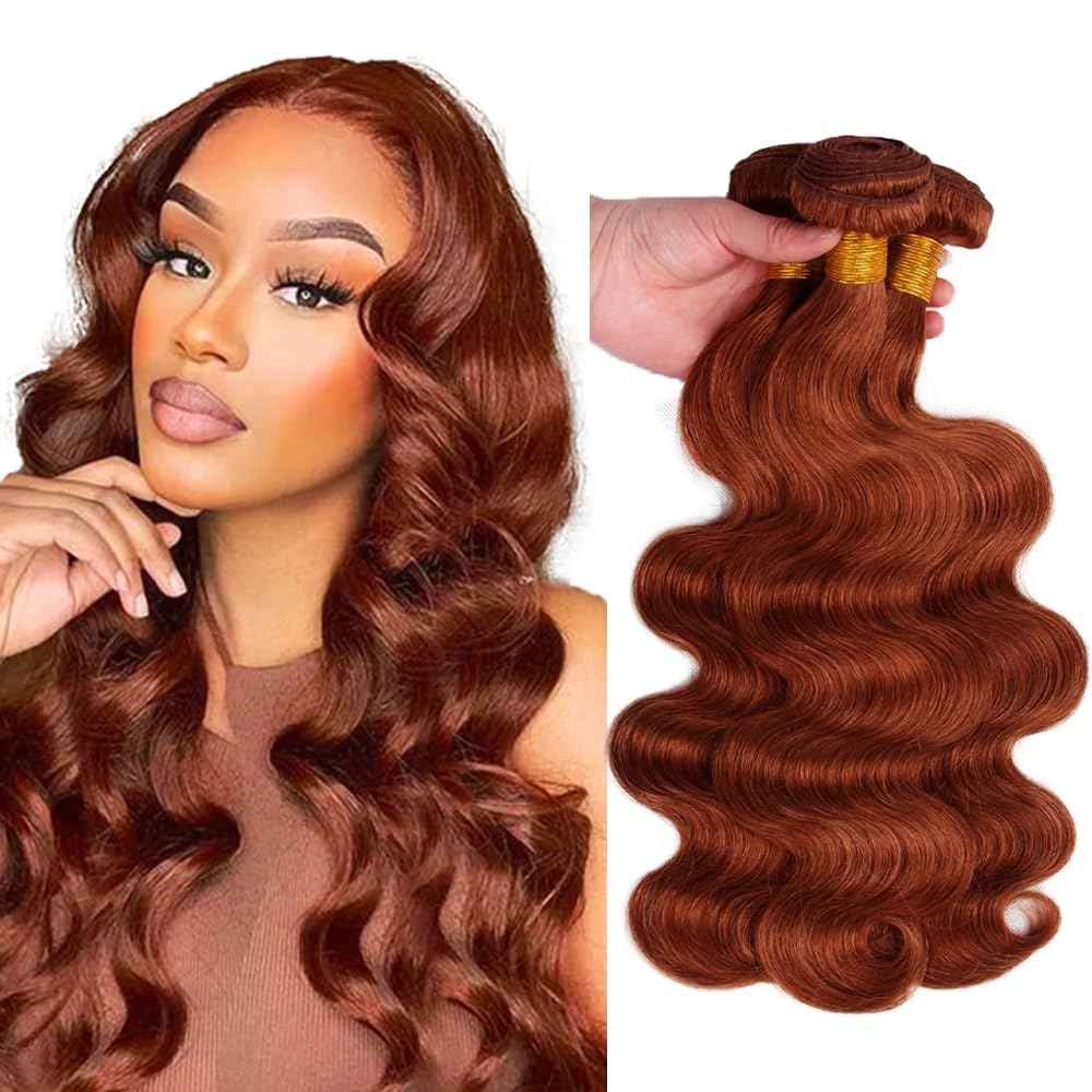 34 34 34 inch Copper Brown Human Hair Bundles 33 Body Wave Bundles Brazilian Virgin Mixed Length 3 Bundle 33 Reddish Brown Human Hair Bundle