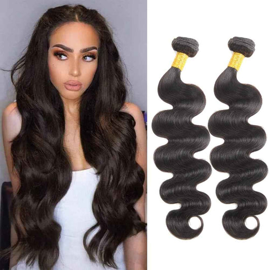Huarisi 10A Brazilian Body Wave Human Hair Bundles, 24-26 Inch, 100% Unprocessed Virgin, 2 Bundles for Women, Natural Black, Sew-In Installation