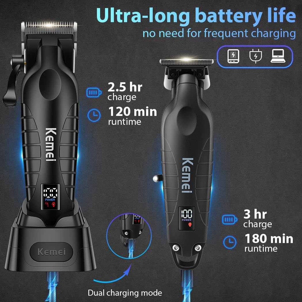 KEMEI 2293 2290D Cordless Hair Clippers for Men Professional,Hair Trimmer,Mens Barber Clippers and Trimmers Set,Electric Hair Cutting Kit,Clipper for Barbers,Rechargeable Haircut Tools,Black