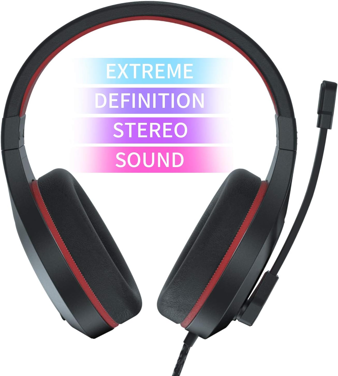 Anivia MH601 Headphones with Microphone LED Wired Headset with Active Noise Canceling Microphone, 3.5mm Audio Jack Stereo Headphone - Red (Game/Work/School)