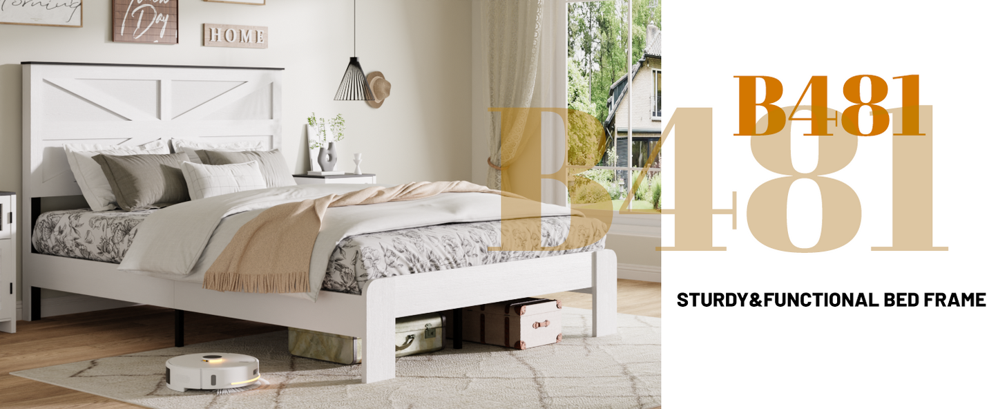 Wood Platform Bed Frame with Headboard and Underbed Storage - Full Size